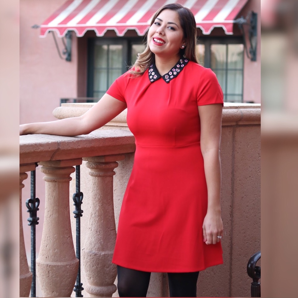 Classy Red dress with embellished collar